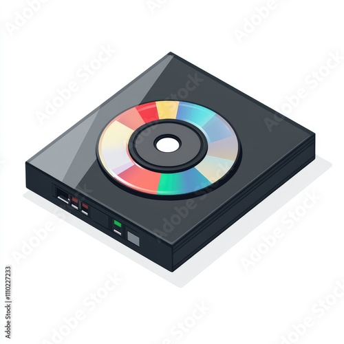 Colorful disc in a black DVD player. photo