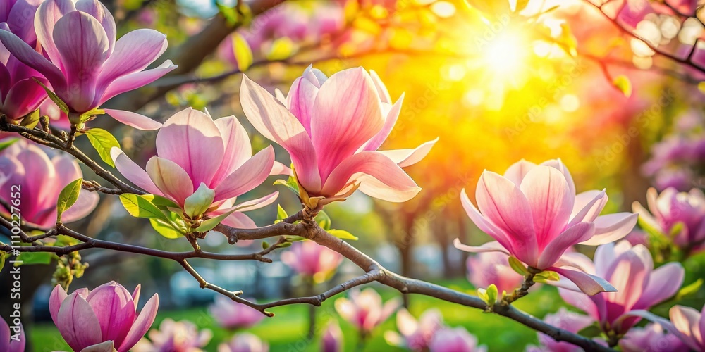 Captivating Candid Photography of a Pink Magnolia Tree in Full Bloom Surrounded by Lush Greenery, Perfect for Nature Lovers and Springtime Aesthetics Captivating Candid Photography of a Pink Magnolia Tree in Full Bloom Surrounded by Lush Greenery, Perfect for Nature Lovers and Springtime Aesthetics