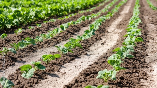 Ripening canola plants in an agricultural field showcasing vibrant growth in well-tilled soil during the peak of the growing season