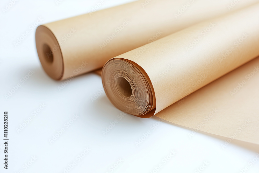 Roll of ancient paper isolated on white background, Selective focus fold handmade craft paper on white. Roll of ancient paper isolated on white background, Selective focus fold handmade craft paper on white.