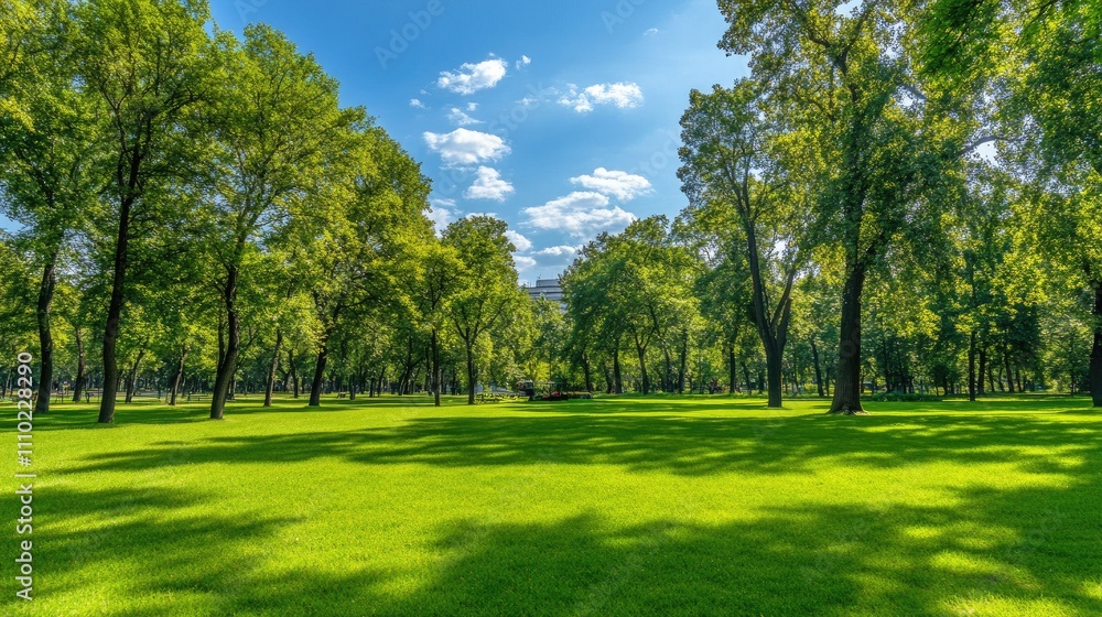 Professional lawn care service maintaining lush green parks using modern gasoline trimmers under the shade of mature trees on a sunny day. Professional lawn care service maintaining lush green parks using modern gasoline trimmers under the shade of mature trees on a sunny day.
