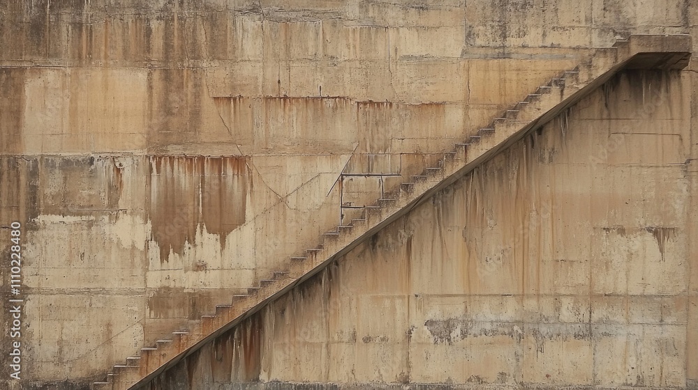 Stairs leading up a weathered storage tank showcasing industrial architecture and textured wall patterns. Stairs leading up a weathered storage tank showcasing industrial architecture and textured wall patterns.