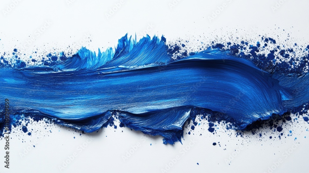 Blue ink abstract hand painted brush strokes with splashes on white background for artistic and creative design projects Blue ink abstract hand painted brush strokes with splashes on white background for artistic and creative design projects