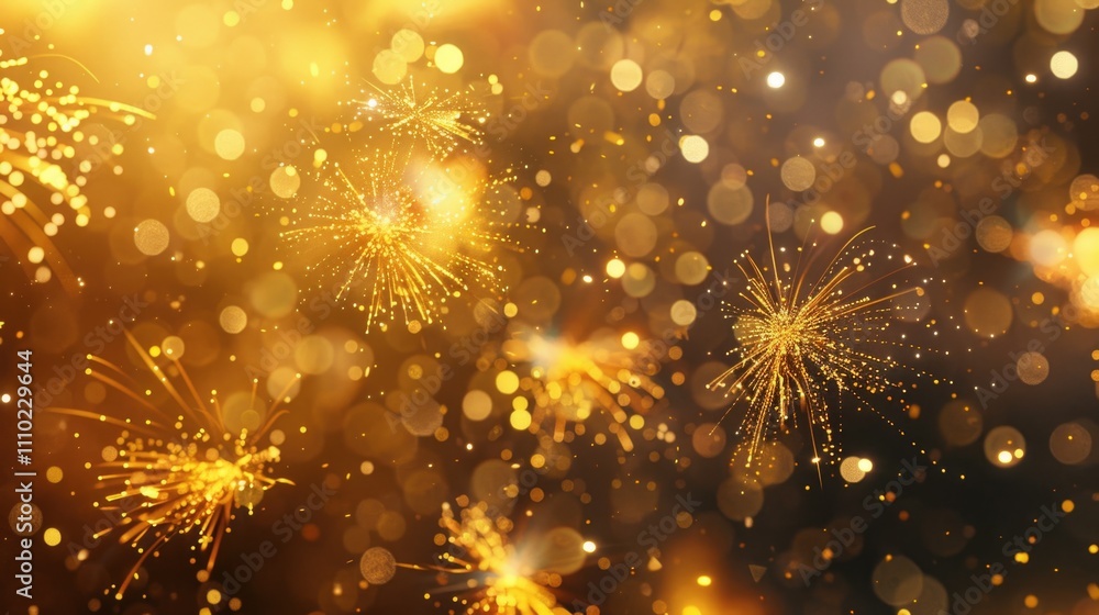 Golden Sparkling Fireworks Display on Festive Background Golden Sparkling Fireworks Display on Festive Background