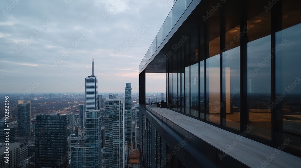 A city skyline with a tall building in the background A city skyline with a tall building in the background
