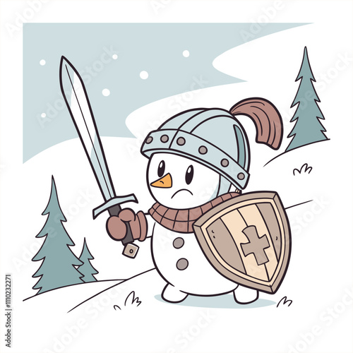 Snowman with Sword: A Bold Winter Warrior for Unique Holiday and Fantasy Art Designs