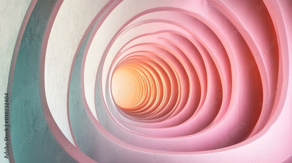 Fototapeta premium An abstract image of overlapping pink and white circles creating a tunnel effect, Use as background and display products.