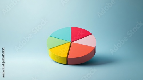 An abstract portrayal of socioeconomic inclusivity with a colorful pie chart where each segment represents different income levels, symbolizing balanced economic opportunities, minimalist composition photo