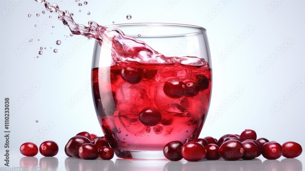 Cranberries splashing into iced drink. Cranberries splashing into iced drink.