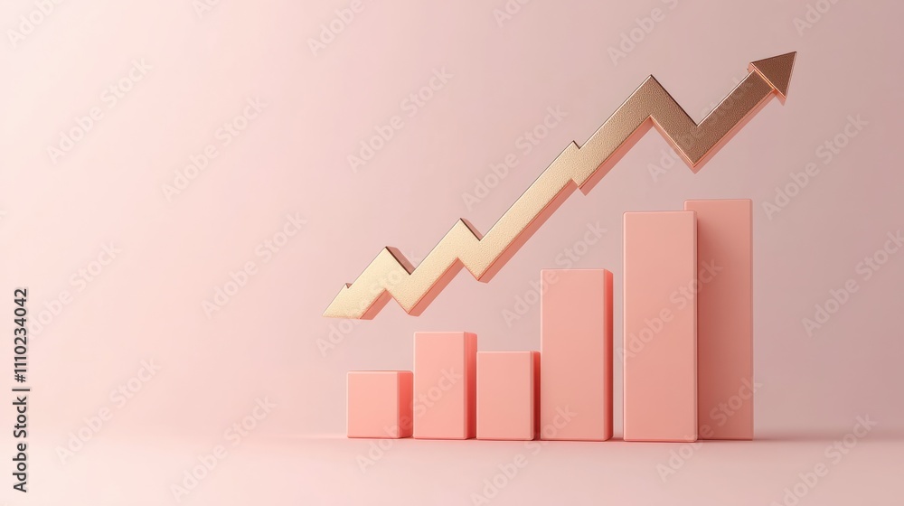 Simplified icons of downward trending arrows over a bar graph, clear pastel background, depicting a decrease in gold value, space for text Simplified icons of downward trending arrows over a bar graph, clear pastel background, depicting a decrease in gold value, space for text