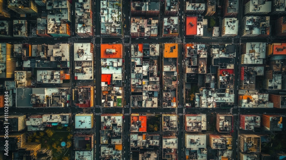 Fototapeta premium Aerial view densely populated urban area buildings are Grid Structure: A photo