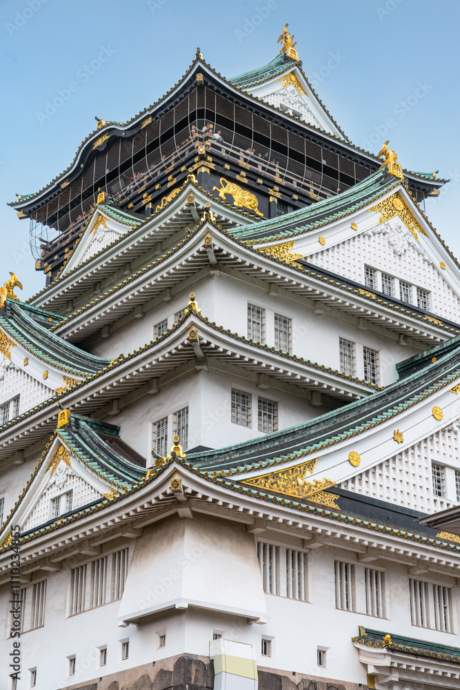 Low angle view of osaka castle in autumn with clear sky Low angle view of osaka castle in autumn with clear sky