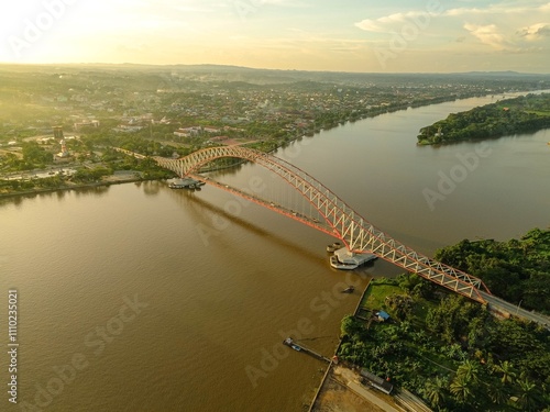 a view of mahakam bridge at tenggarong, kutai kartanegara, east borneo view from above using drone