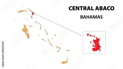 Central Abaco Map is highlighted on the Bahamas map with detailed state and region outlines. photo