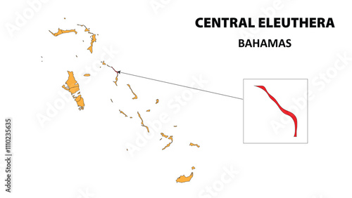 Central Eleuthera Map is highlighted on the Bahamas map with detailed state and region outlines. photo