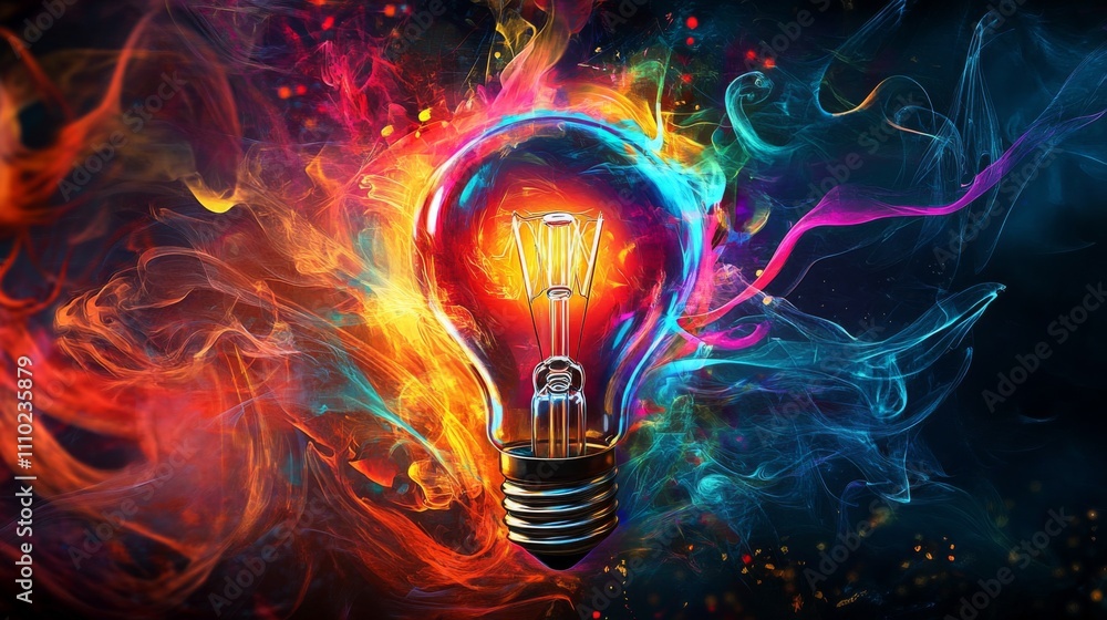 Digital illustration light bulb glowing inside placed dark Vibrant surrounded Digital illustration light bulb glowing inside placed dark Vibrant surrounded