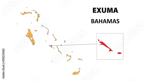 Exuma Map is highlighted on the Bahamas map with detailed state and region outlines. photo