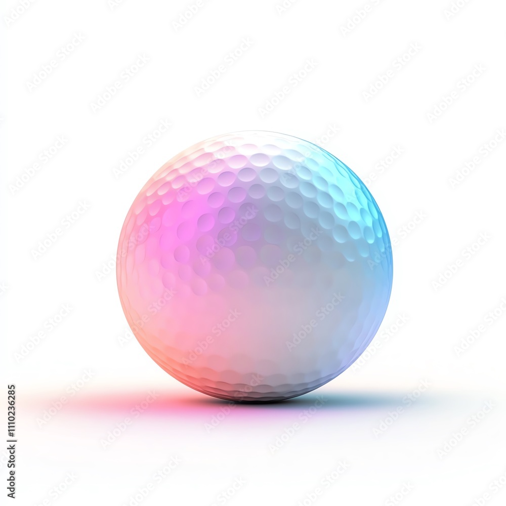 A colorful, gradient golf ball sits against a white background, showcasing its textured surface and vibrant hues. A colorful, gradient golf ball sits against a white background, showcasing its textured surface and vibrant hues.