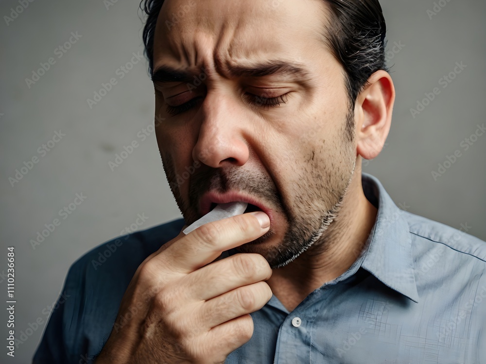 A man is coughing while emitting smoke from his mouth and nose due to smoking too much A man is coughing while emitting smoke from his mouth and nose due to smoking too much