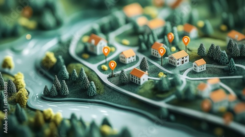 Miniature model small town village surrounded by trees Community Mapping: A 3D photo