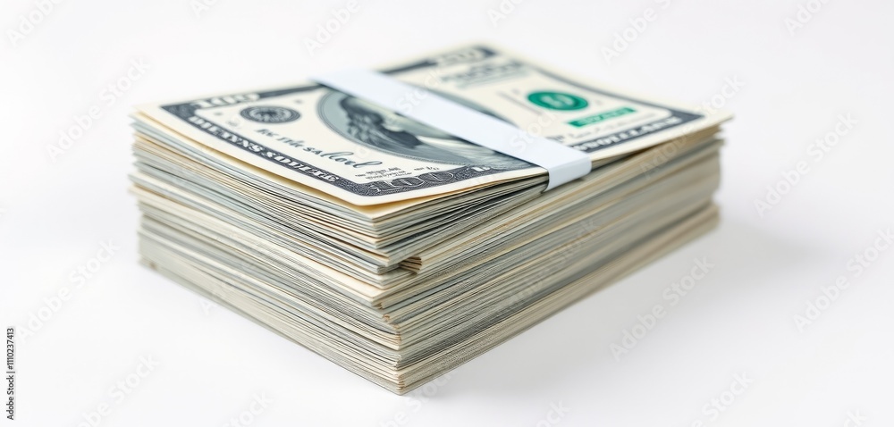 A stack of hundred-dollar bills isolated on a white background A stack of hundred-dollar bills isolated on a white background