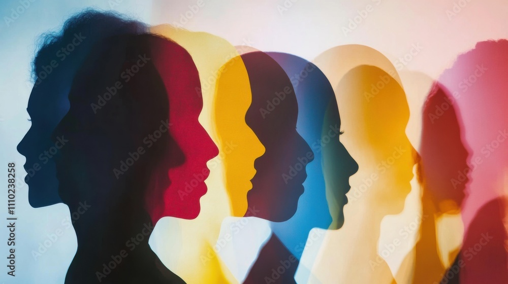 An abstract scene of socio-cultural harmony with overlapping silhouettes of people from different backgrounds creating a harmonious blend, symbolizing societal unity, minimalist composition An abstract scene of socio-cultural harmony with overlapping silhouettes of people from different backgrounds creating a harmonious blend, symbolizing societal unity, minimalist composition