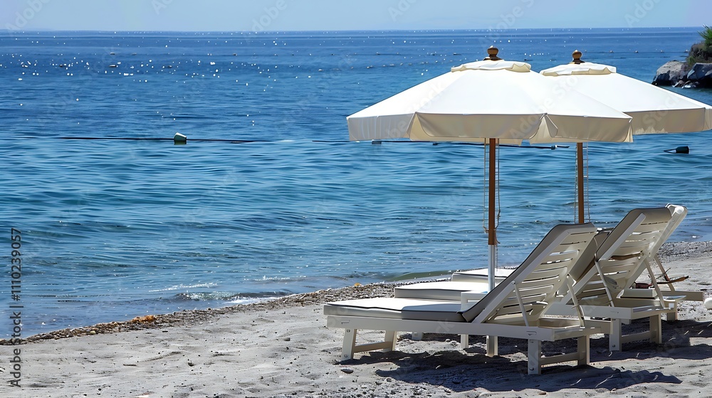 Fototapeta premium Beach chairs on the sand by the sea.