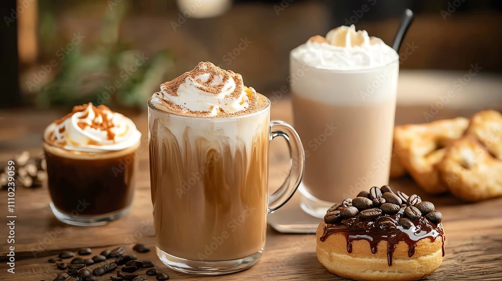 Delicious coffee drinks served with sweet desserts. Delicious coffee drinks served with sweet desserts.