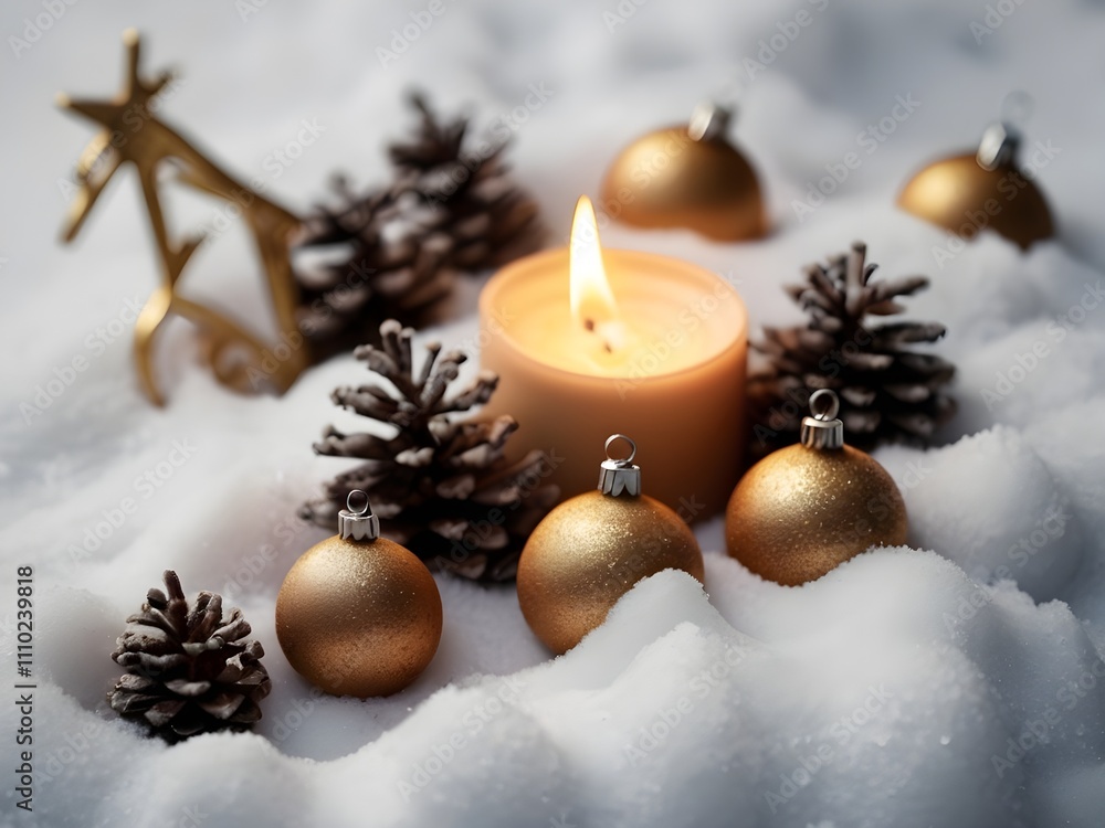 christmas still life with candle and decorations christmas still life with candle and decorations