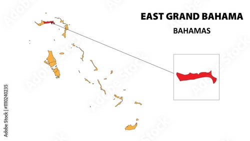 East Grand Bahama Map is highlighted on the Bahamas map with detailed state and region outlines. photo