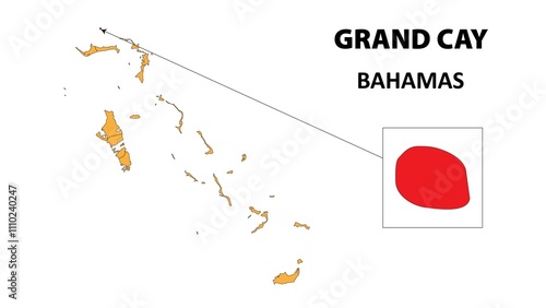 Grand Cay Map is highlighted on the Bahamas map with detailed state and region outlines. photo