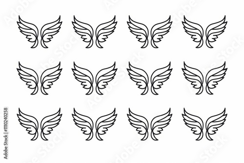 Wings flat icon, angel wings emblem, bird feathers minimal silhouette, pigeon sign, spirituality symbol