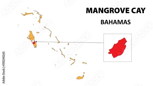 Mangrove Cay Map is highlighted on the Bahamas map with detailed state and region outlines. photo