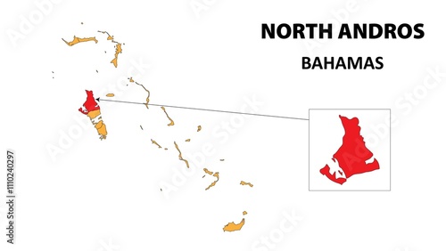 North Andros Map is highlighted on the Bahamas map with detailed state and region outlines. photo