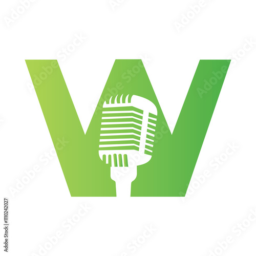 Letter W Microphone Logo Concept For Music Symbol Vector Sign