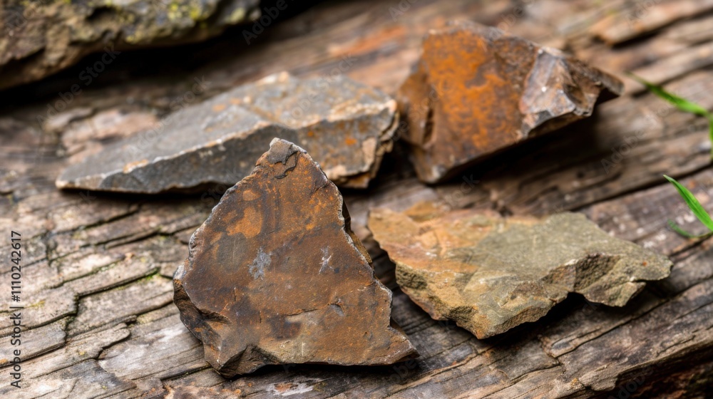 Close-up of ancient stone tools, sharp flint knives, and polished axes on a weathered wooden surface, symbolizing prehistoric craftsmanship and the dawn of human ingenuity Close-up of ancient stone tools, sharp flint knives, and polished axes on a weathered wooden surface, symbolizing prehistoric craftsmanship and the dawn of human ingenuity