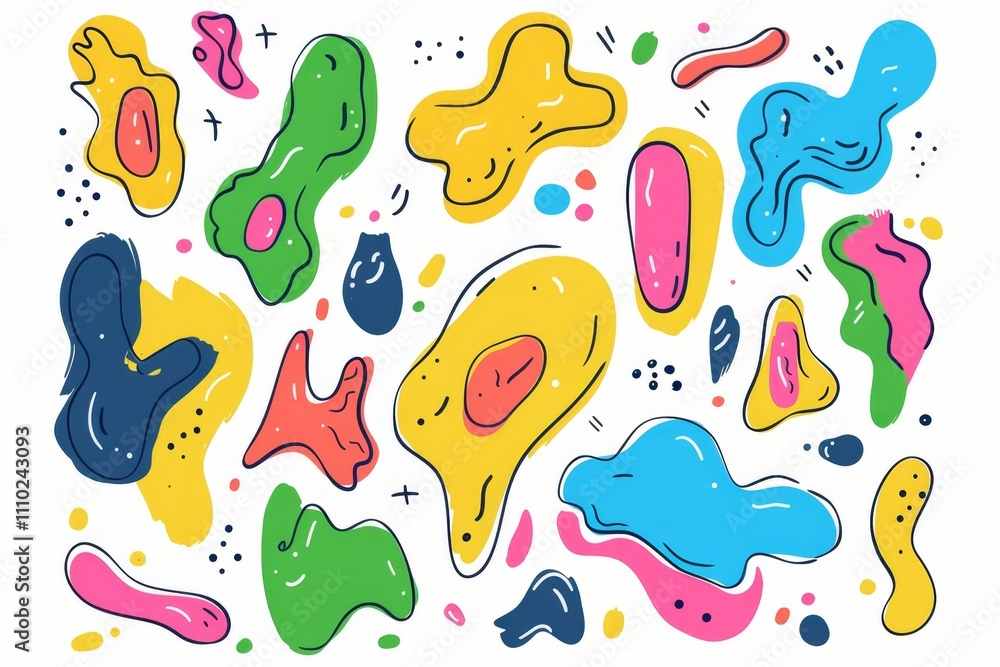 Doodle sketched abstract elements, brush strokes, contemporary art, eyes, faces smear isolated Doodle sketched abstract elements, brush strokes, contemporary art, eyes, faces smear isolated