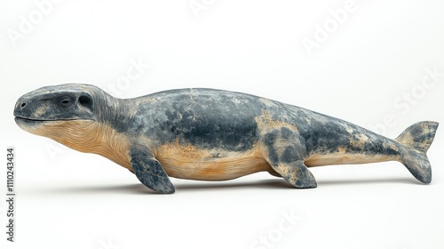 Detailed side view of a sculpted ancient marine reptile model against a white background. photo