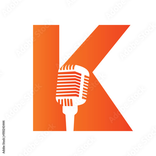 Letter K Microphone Logo Concept For Music Symbol Vector Sign