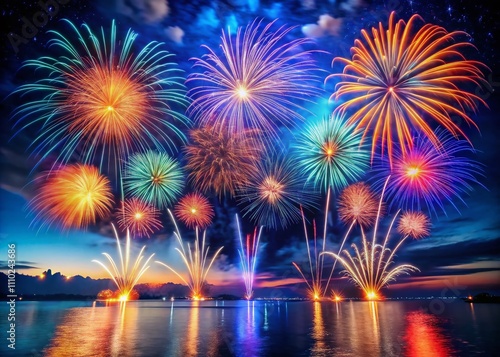 Captivating Night Sky Fireworks Show with Vibrant Explosions and Colors Lighting Up the Darkness in a Dazzling Display of Pyrotechnic Artistry