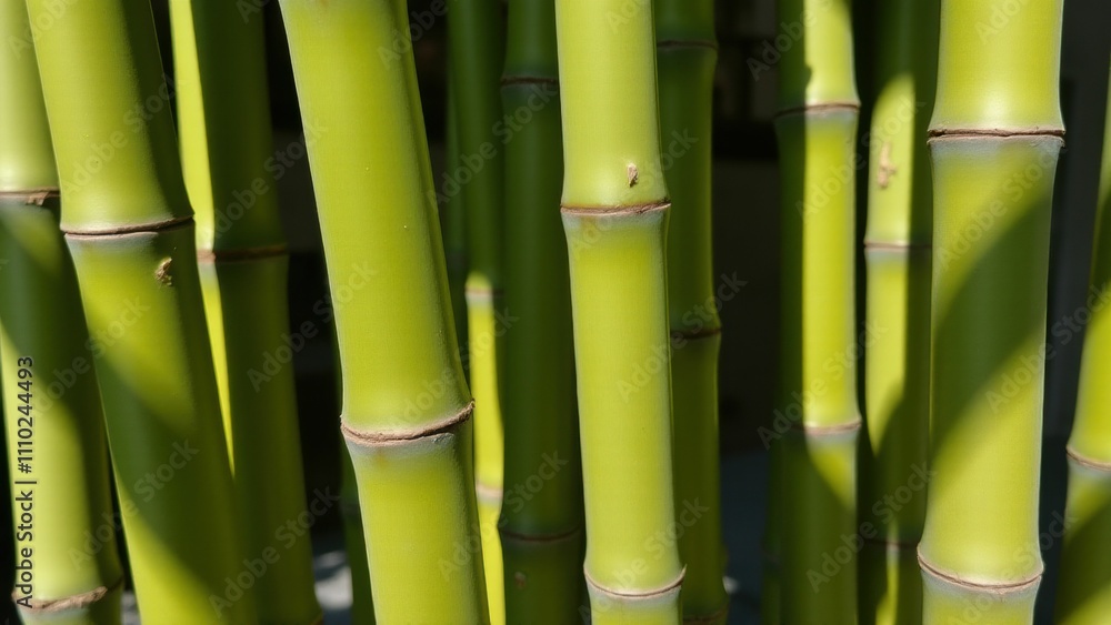 Obraz premium Wabi-sabi Close-up of vibrant green bamboo stalks, highlighting their natural texture and simplicity.