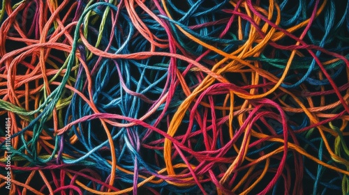 Wallpaper Mural An evocative depiction of abstract, multi-colored threads forming an intricate, unified pattern on a dark background Torontodigital.ca