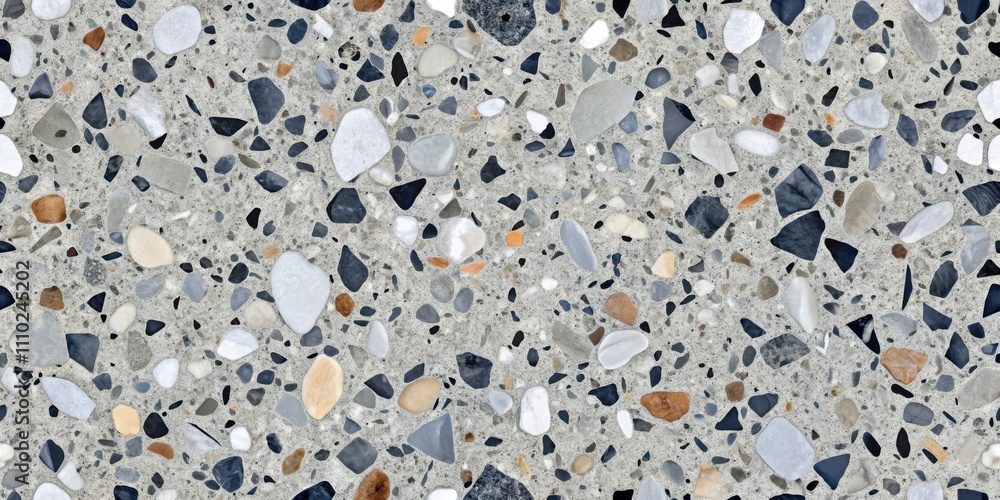 A seamless pattern of small, irregularly shaped stones embedded in a smooth, gray matrix, creating a visually appealing and textured surface. A seamless pattern of small, irregularly shaped stones embedded in a smooth, gray matrix, creating a visually appealing and textured surface.