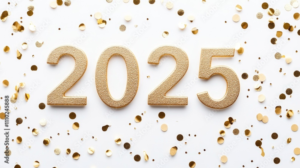 The number in elegant gold font, centered on a white background, with scattered golden confetti around it The number in elegant gold font, centered on a white background, with scattered golden confetti around it