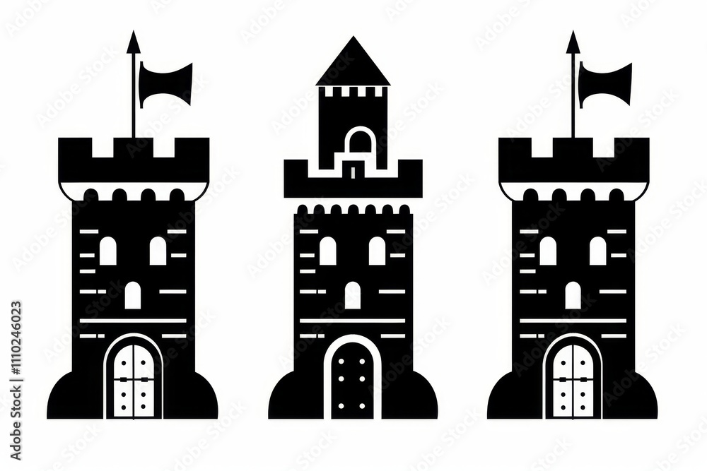Castle icon, fairy tale forts, old towers, medieval castles, kingdom symbol, king home, fairytale fortress Castle icon, fairy tale forts, old towers, medieval castles, kingdom symbol, king home, fairytale fortress