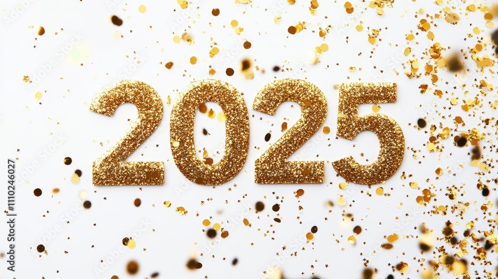 The number in glittering gold, placed centrally on a white background with scattered golden sparkles The number in glittering gold, placed centrally on a white background with scattered golden sparkles