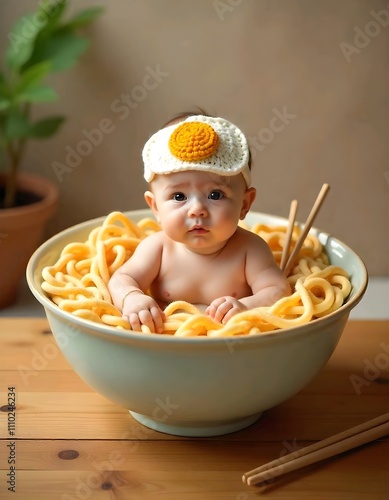 Adorable Baby Dressed as a Bowl of Noodles Creative and Whimsical Baby Photography photo