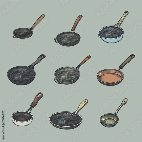 Frying pan icon, empty nonstick cookware sign, non stick symbol skillet, saucepan emblem, pan isolated photo