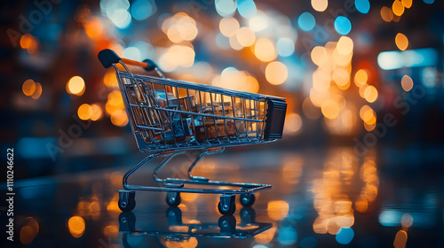 Shopping Cart Night Lights Illustration