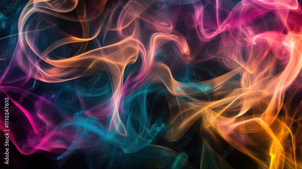 An evocative depiction of multi-colored abstract smoke swirling together to create a unified, radiant pattern on a dark background An evocative depiction of multi-colored abstract smoke swirling together to create a unified, radiant pattern on a dark background